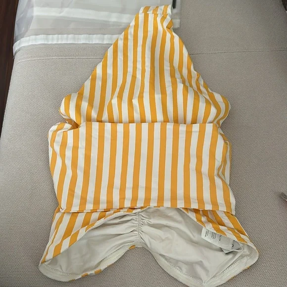 ONIA X WEWOREWHAT CAPRI ONE PIECE YELLOW STRIPED SWIMSUIT TIE